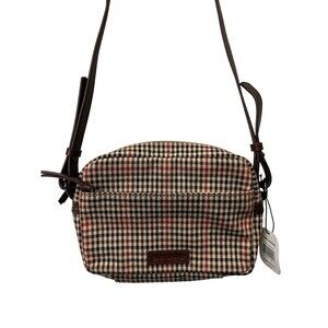 NWT Baekgaard Colby Plaid Brown Red Cream Crossbody Purse Bag Leather Handbag